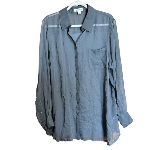 Coldwater Creek Tops - Coldwater Creek Top Womens 2X 20W 22W Gray Silk Button Up Shirt Sheer Blouse